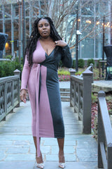 Two-Toned Color-blocked Sweater Dress (Mauve/Charcoal Grey)