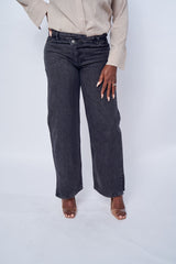 Sleek Sophistication Asymmetrical Belt Detail Jeans
